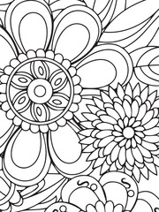 new flowers pattern coloring book for kids and adults flower vector black and white coloring page for coloring book. doodles pattern