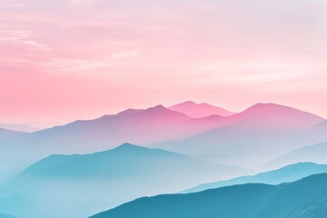 Fototapeta premium Pink sunrise over misty mountain range, serenity, calm, website banner