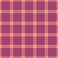 Merry background textile check, hippie pattern fabric vector. Thread seamless tartan plaid texture in pink and orange colors.