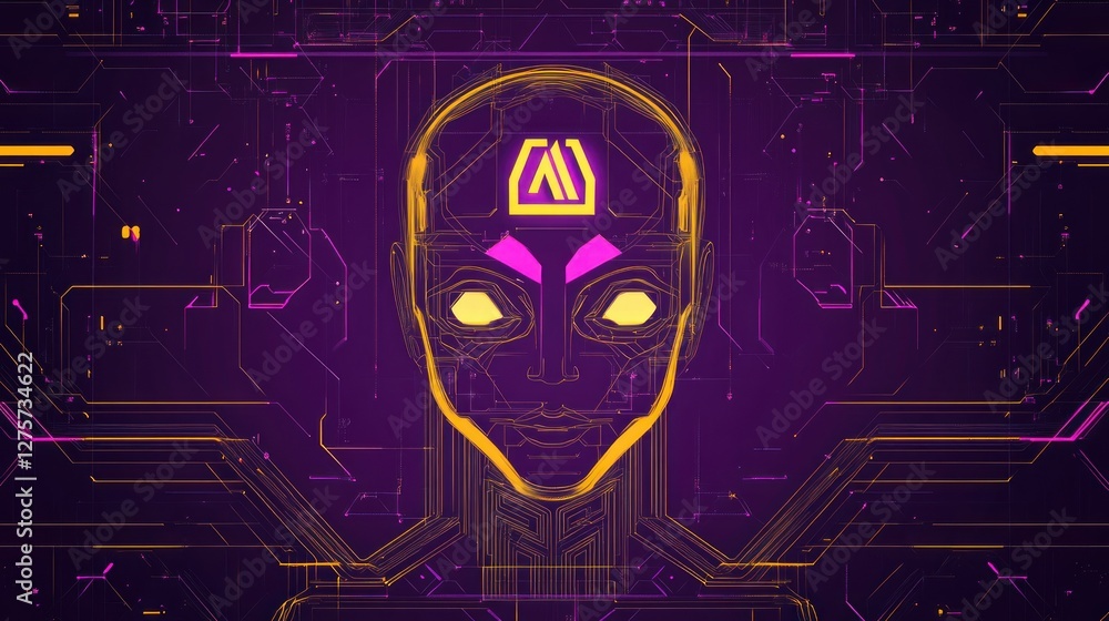 Poster ai face digital circuit background future tech