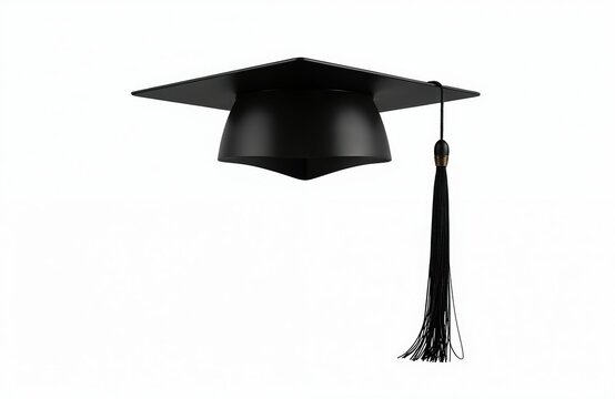 Black graduation cap cutout on transparent white backdrop. University, college student class of 2025 academic achievement mortarboard for convocation ceremony degree celebration png file.