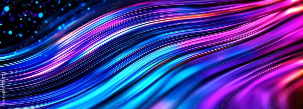 Aufkleber a 3d render of abstract, colorful digital particles undulates against a bokeh and light background, 
