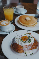 Croque Madame, Cappuccino, and Pancakes – Perfect Breakfast
