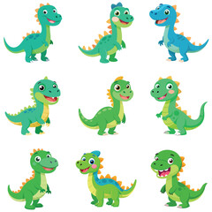 set of funny cartoon dinosaurs