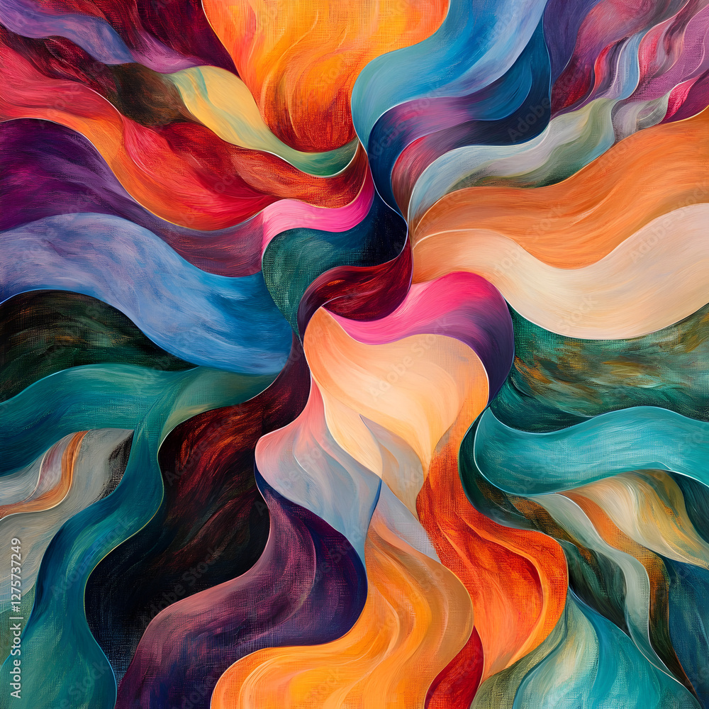 Poster vibrant abstract waves of color: dynamic waves of color intertwine in an artistic display of fluidit