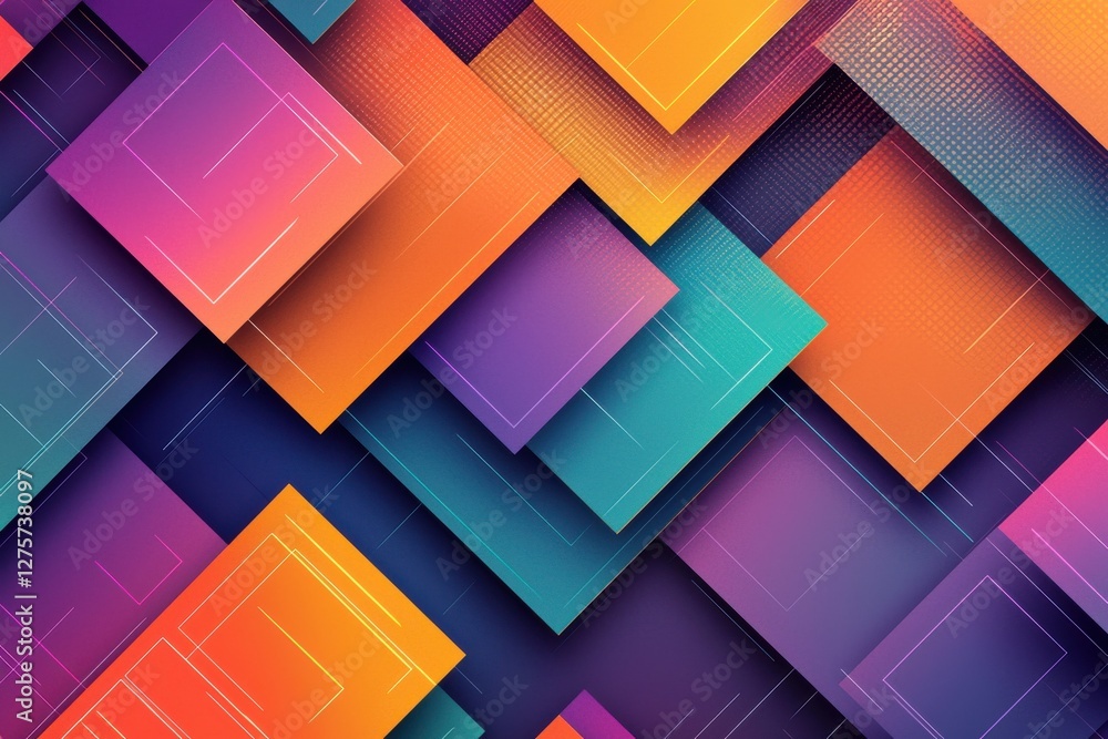 Poster a vibrant abstract background featuring a dynamic arrangement of colorful squares, creating a modern