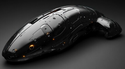 Sleek spaceship rests on dark surface