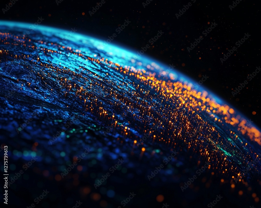 Poster the planet earth is witnessing growth in city lights and cellular digital networks, alongside an exp