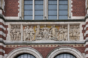 Bas-reliefs on the facade of The Rijksmuseum in Amsterdam, Netherlands