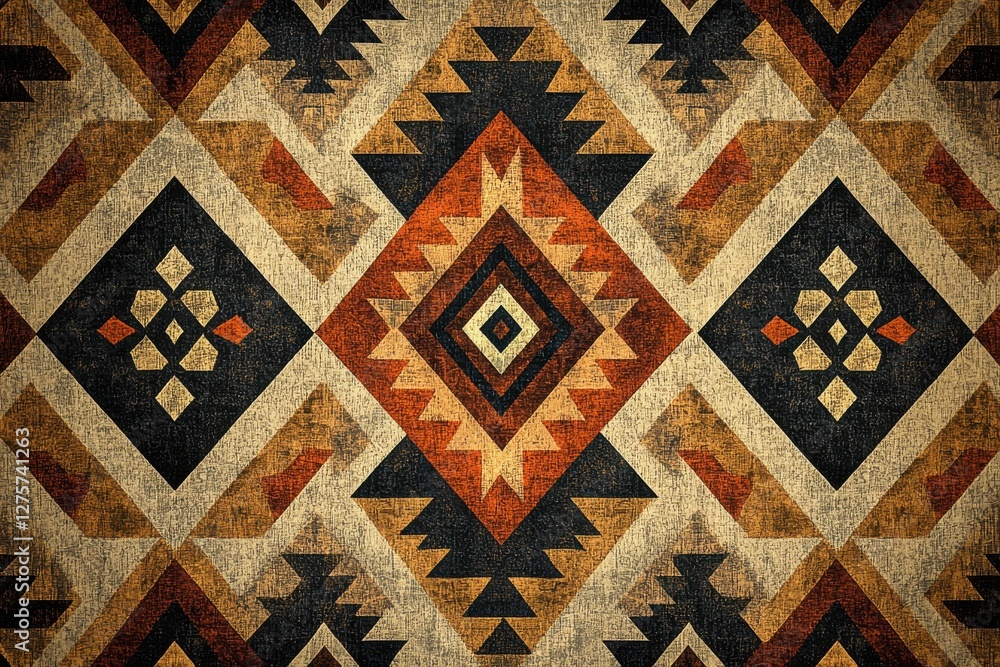 Poster intricate native american inspired pattern featuring geometric shapes and warm earth tones, creating