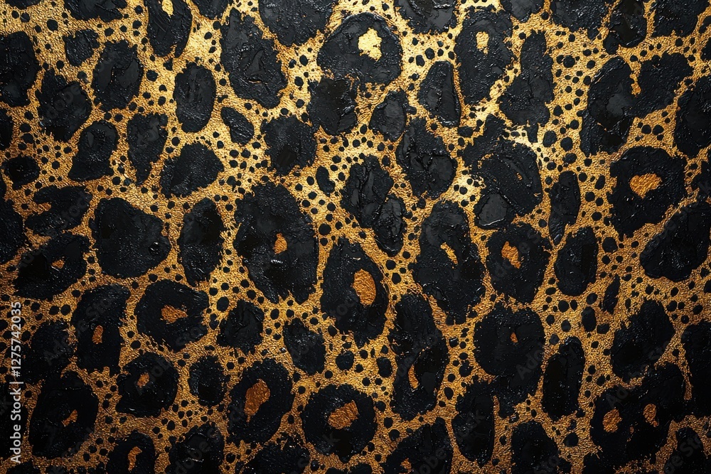 Poster luxurious leopard print pattern with golden texture and bold black spots, creating a rich and sophis