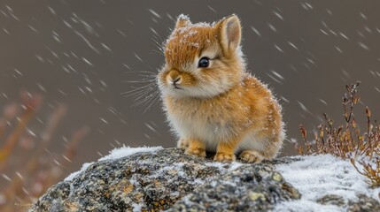 Fototapeta premium Snowy Mountain, Adorable Baby Rabbit