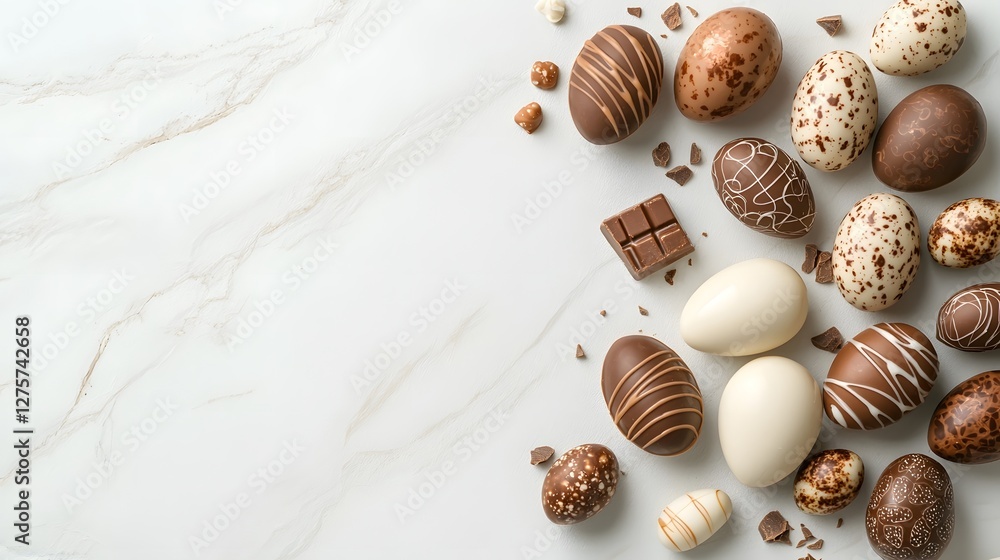 Aufkleber a visually striking collection of artfully arranged chocolate easter eggs in various sizes and hues 