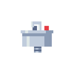 Sink with faucet  pixel art icon, theme of hygiene, bathroom items, isolated vector illustration. Sticker design. Game assets 8-bit sprites. 