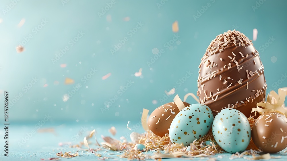 Aufkleber elegant chocolate easter egg nestled in a festive composition of pastel colored shredded paper creat