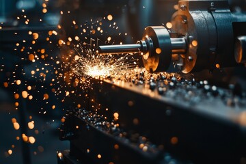 Finalizing the metal working process using a lathe grinder that produces sparks