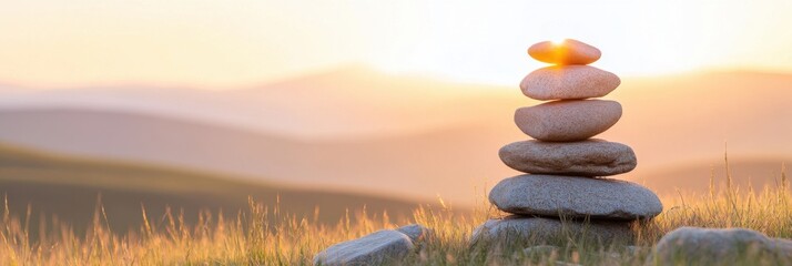 Creating stone cairns on a serene hillside for loved ones in natures healing embrace
