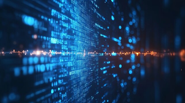 Blue Digital Binary Code with Cybersecurity Lock Symbol