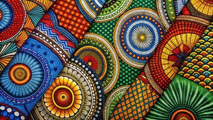 Traditional Nigerian Ankara print bales with vibrant colors and unique patterns , colorful fabrics, tribal designs