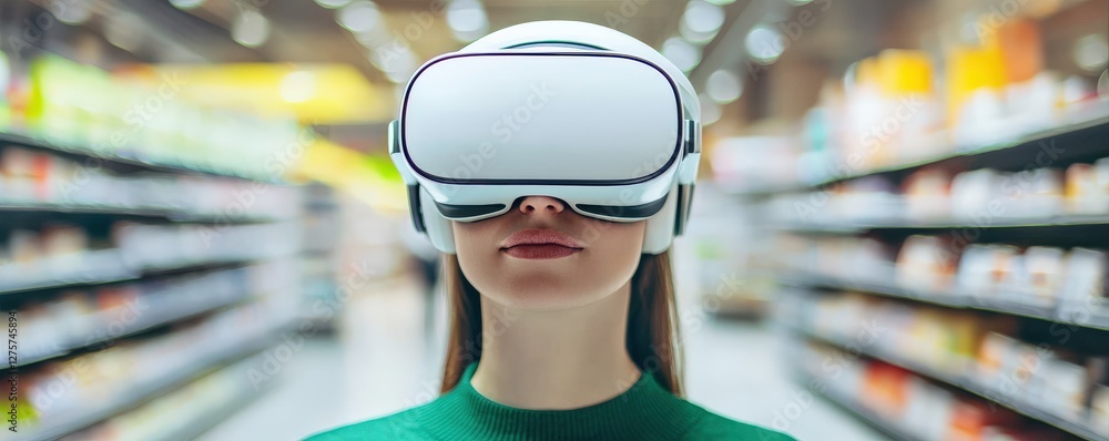 Poster customer experience interaction optimization concept. virtual reality experience in a retail environ