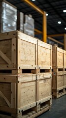 Wooden Shipping Crates in a Warehouse