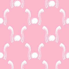 Seamless hand-drawn ink pattern on a soft pink background, featuring abstract curved brushstrokes and circular elements resembling bunny ears, playful swirls, or whimsical motion lines.