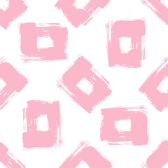 Abstract hand drawn seamless pattern with pink rhombuses, doodle shapes. Trendy wallpaper. Rough brush stroke vector background.	 