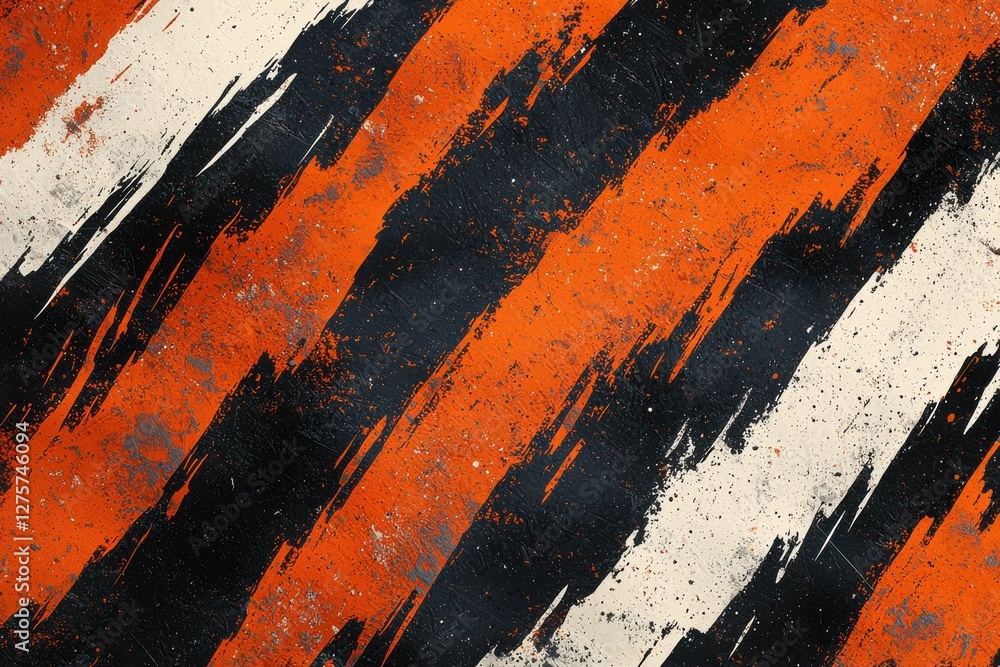 Aufkleber a dynamic abstract painting with bold orange, black, and white diagonal brushstrokes, creating a tex