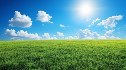 Stunning Summer Landscape with Lush Green Grass and a Vibrant Sky