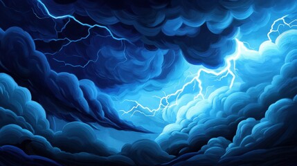 Obraz premium A dramatic sky filled with dark clouds and bright lightning, creating a vibrant blue atmosphere that conveys intensity and energy.