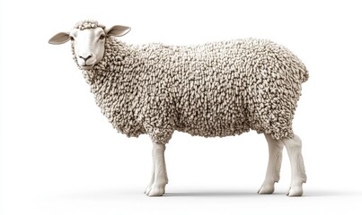 Fototapeta premium A realistic sheep standing on a plain white background, showcasing its woolly texture and posture