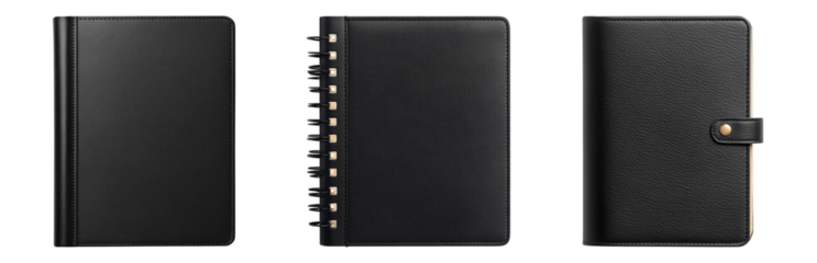 Black Leather Notebooks for Professional Use and Study Isolated on transparent background