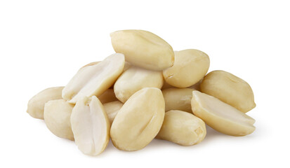 Pile of peanuts close-up on a white background. Isolated