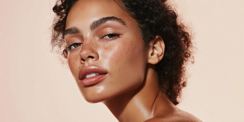 Beautiful woman with clean face and glowy complexion skin