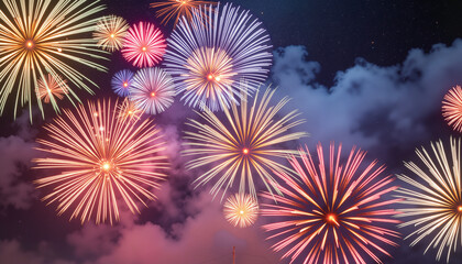 Obraz premium Vibrant fireworks illuminating night sky, celebration of joy