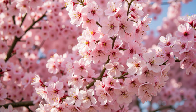 Blooming cherry blossoms in sunny park, springtime beauty