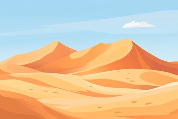 Desert dunes landscape, clear sky, footprints, travel background