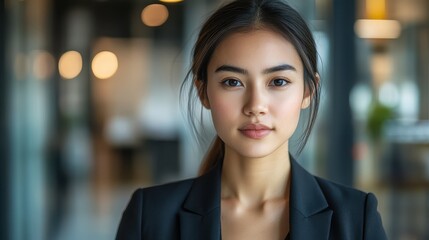 Obraz premium Confident Young Asian Businesswoman Portrait in Modern Office