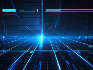 Futuristic Digital Landscape: Neon Gridlines and Glowing Blue Abstract