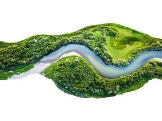 Isolated Winding River Through Green Landscape