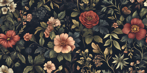 Elegant dark wallpaper showcasing vibrant flowers in muted hues