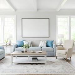 Frame mockup, ISO A paper size. Living room wall poster mockup. Interior mockup with house background. Modern interior design. 3D render