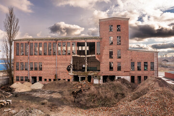 Abandoned and destroyed factory with restrictions. Urbex.