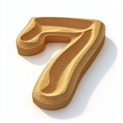 Number 7 made of fine golden sand with soft wind-carved ripples isolated on a clean white background