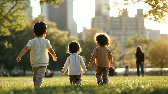 Children of Various Ethnicities Playing Together in a Park