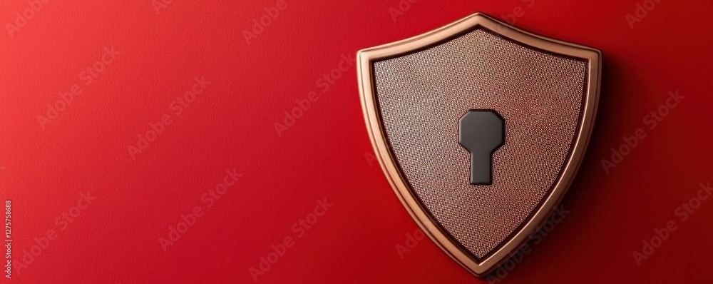 Poster cyber security ransomware security policy concept. shield with a keyhole against a red background re