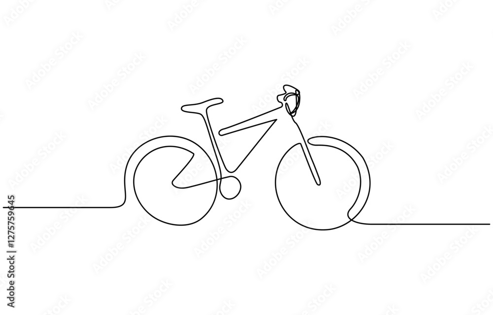 Poster continuous one line drawing of bicycle outline vector art illustration isolated, vector illustration