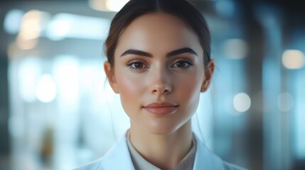 Naklejka premium Confident Young Female Doctor or Scientist in Modern Office Setting