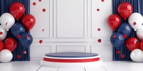 Patriotic Balloon Display with Round Podium