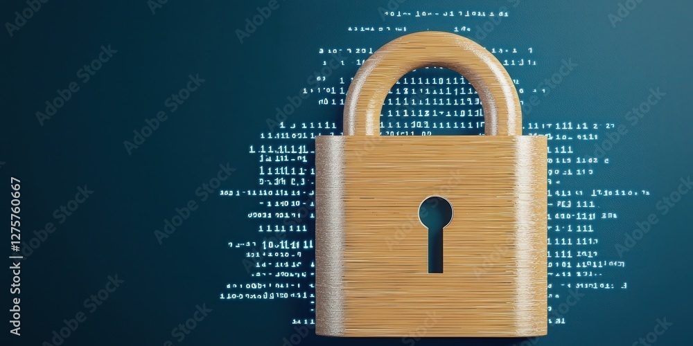 Aufkleber cyber security ransomware security policy concept. wooden padlock on a digital background with binar
